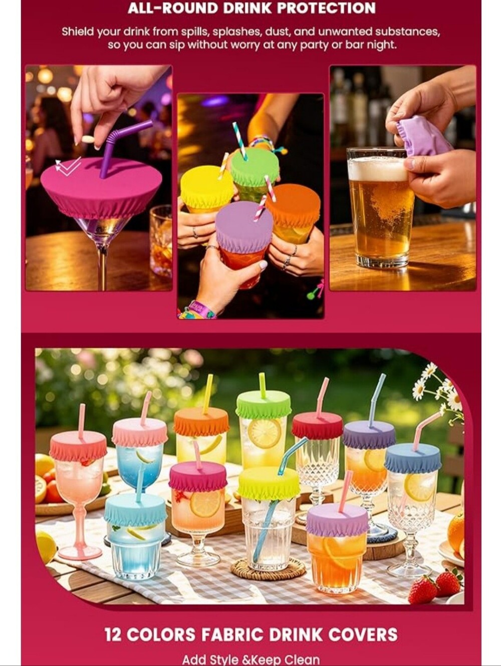 (12 Pack) Reusable Protective Drink Covers with Straw Hole - Picture 10 of 10